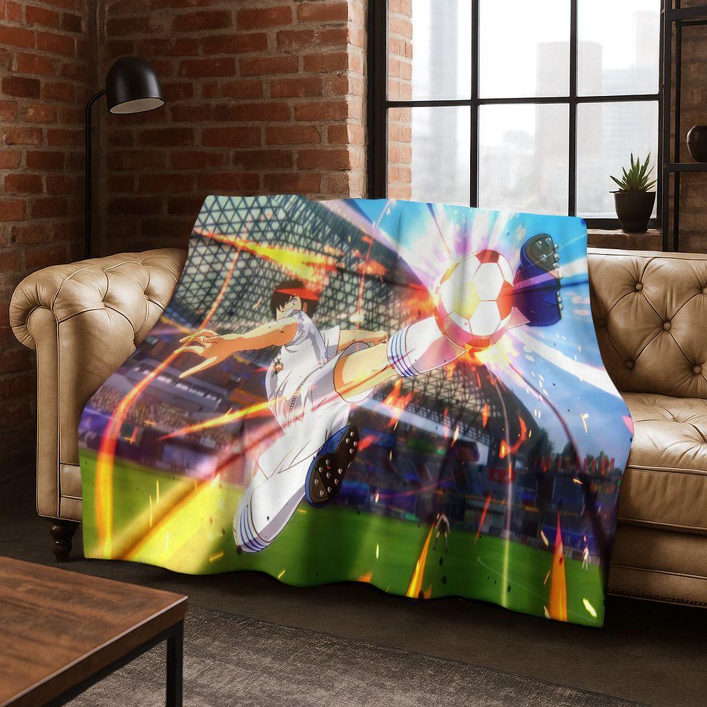 3D Cartoon Captain Ozora Tsubasa Football Anime Flannel Blanket,Warm and Cozy Soft Throw Blanket for Home Bedroom Bed Sofa Cover