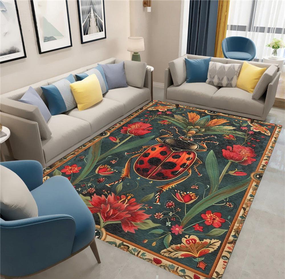 

Vintage Ladybug Area Rug For Living Room Decor Sofa Rug Bedroom Bedside Carpet Soft Rug Coffee Table Chair Floor Mat Gift 40x60cm
