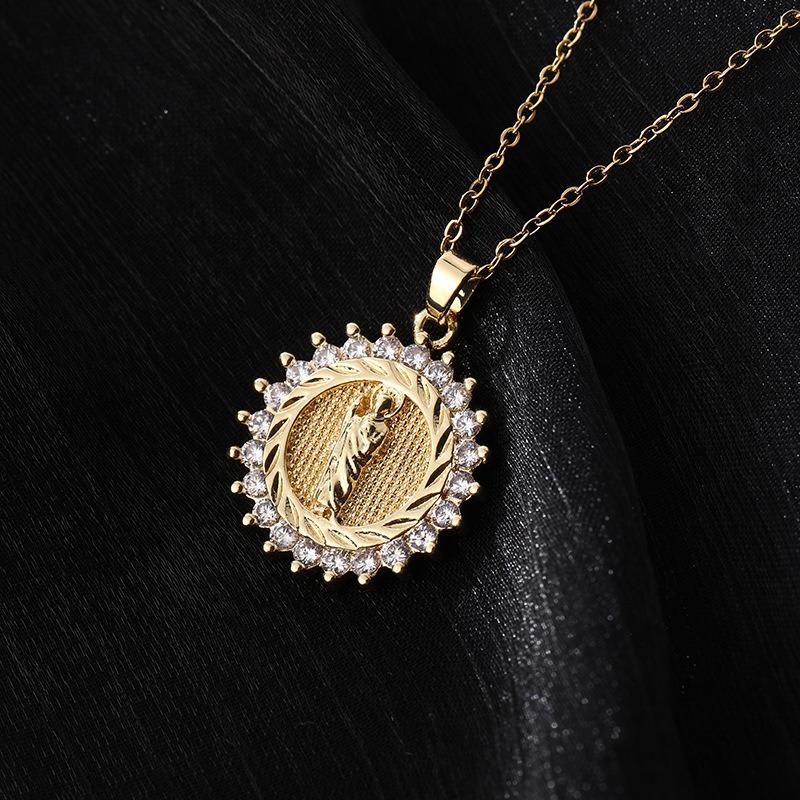 European and American Fashion Micro inlaid Color Zircon Pendant Women's Jewelry Virgin Mary Necklace