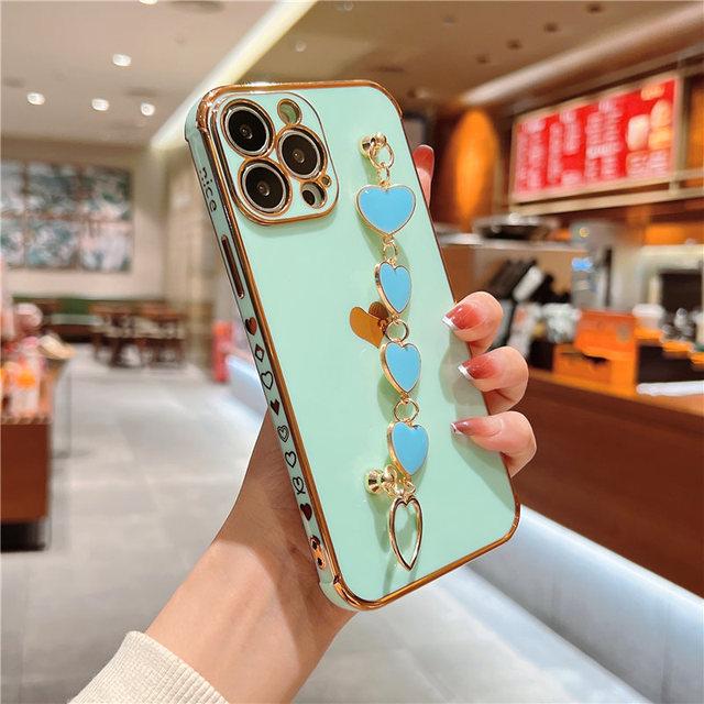 Soft Bracelet Love Heart Case For Iphone 11 12 13 Pro Max Xs X Xr 7 8 Plus Se 2020 13 Mini Electroplated Bumper Silicone Cover