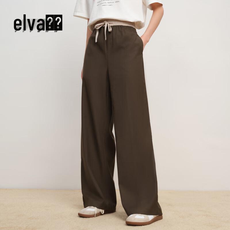 Elva' Island Women's Retro Brown Long Casual Pants