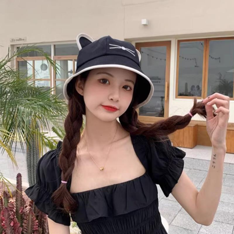 Fisherman'S Hat With Cat Ears Sun Hat, Street Style Hat For Women