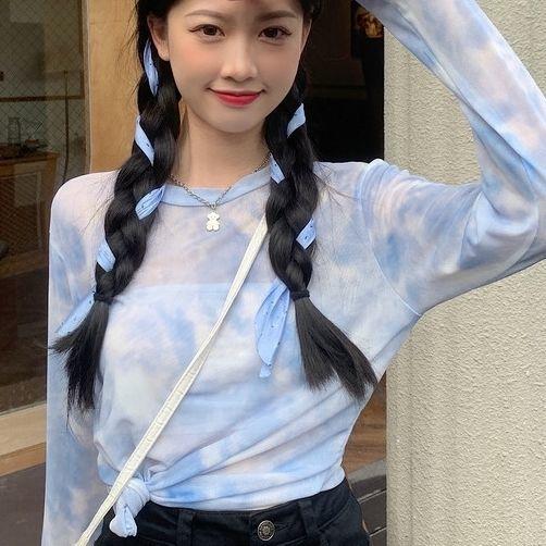 Sun Protection Clothing Inner Long-Sleeve Tie-Dye T-shirt Women's Summer Mesh Base Layer Thin Ice Silk Top Cover-up