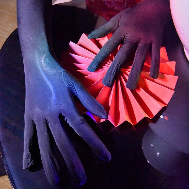 Stockings Gloves912Needle Oil Glossy High Elastic Fingerless Gloves Ultra-thin Black Silk Smooth Sunscreen Bride Sexy Five-finge