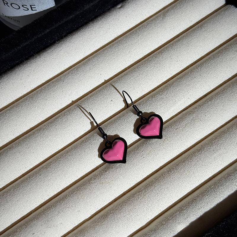 New Fashion Trend Pink Heart Pendant Earrings For Women Ear Hooks Jewelry Wedding Party Gift