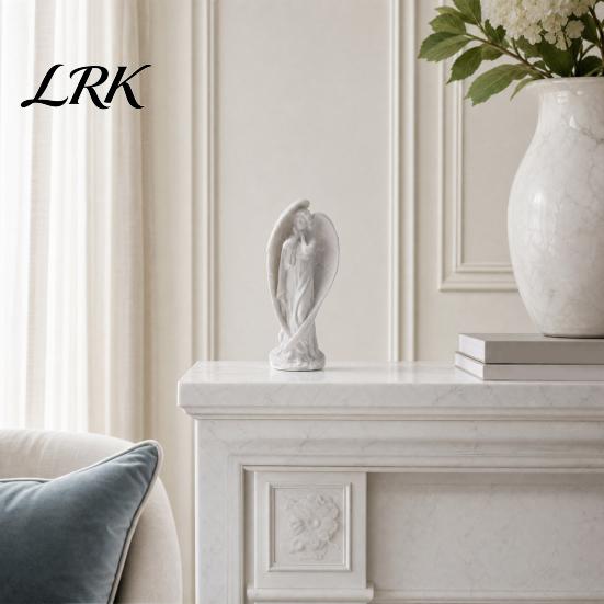 Integrated Printing Angel Art Statue, 3D Printed Winged Figurine, Guardian Home Office Decor Tabletop Sculpture for Desk Shelf Matte White