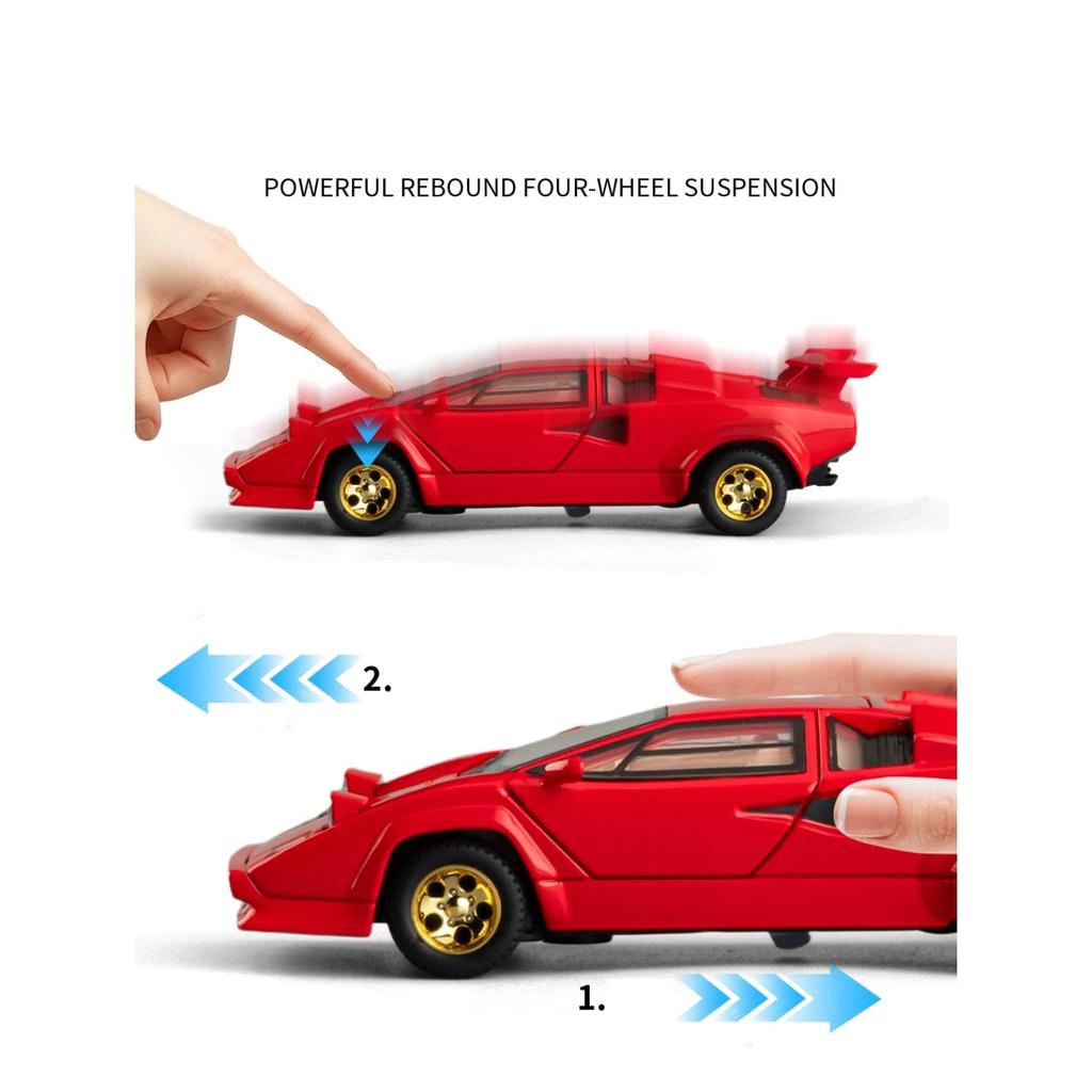 1/32 Lamborghini Countach LP500S Simulation Alloy Car Model Diecast Toys Children Toy Car Sound & Light Pull Back Birthday Gift