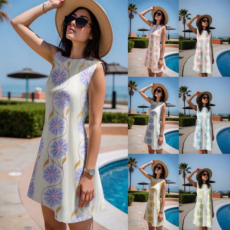 

Women s Floral Print Sleeveless Sundress Summer Beach Dress Casual V-Neck A-Line Dress XL фіолетовий