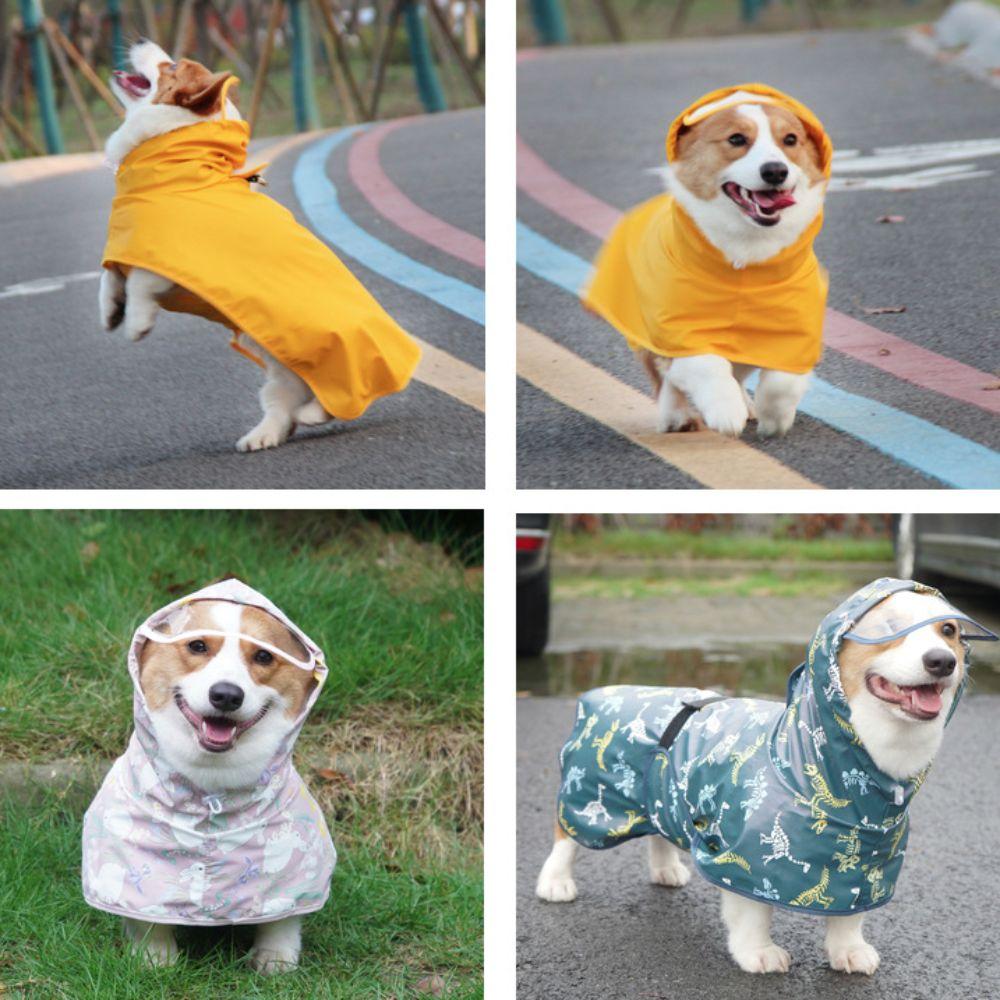 Transparent Brim Dog Rain Poncho Fluorescent Pet Rain Jacket Dog Clothes Dog Raincoat  Corgis