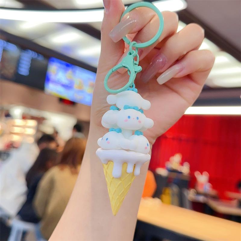 Cute Cartoon Anime Figure Kuromi Melody Ice Cream Cinnamoroll Pochacco Car Keychain Decoration Schoolbag Pendant Toy Gift