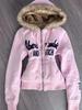 2KWEIRD American Vintage Rosa Warmer Kapuzenmantel Damen Herbst Winter Süße Mode Slim Jacke Neues Design Retro Lieblich Y2k Kleidung