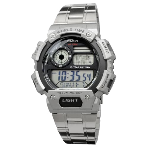 Casio AE-1400WHD-1AV World Time Digital Men's Watch, Silver, Metal Band, Original Box, Overseas Model
