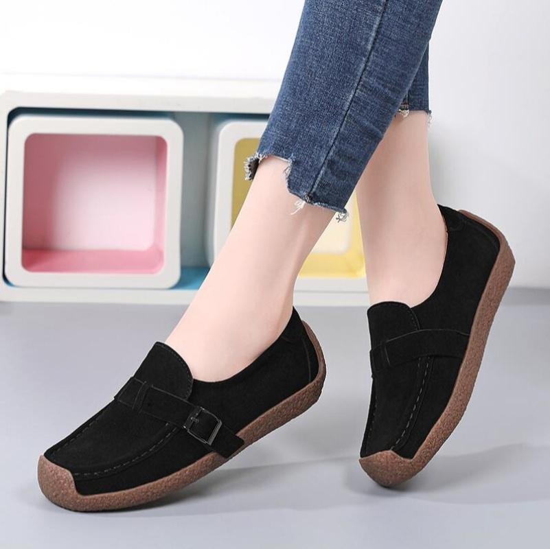 Women Mother Female Lady Cow Suede Genuine Leather Shoes Flats Loafers Slip On Spring Moccasins Plus Size 43 42