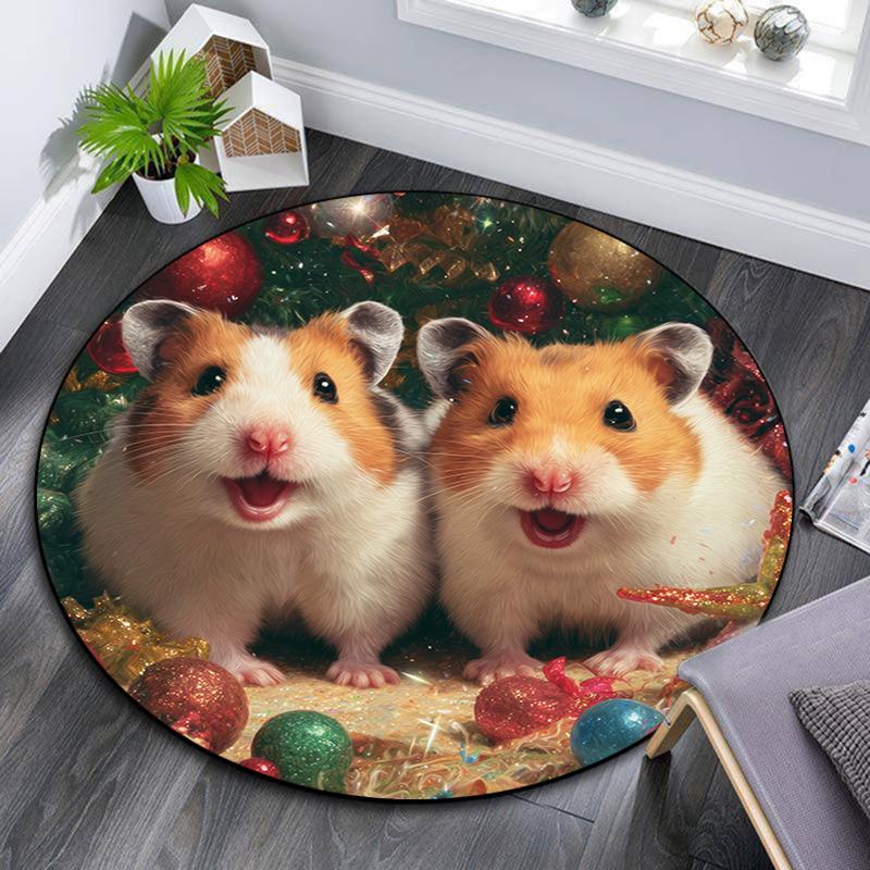 Christmas animals pattern round rug,Carpet Rug for Living Room Bedroom Playroom ,Non-slip Floor Mat,Holiday Gifts and Birthday Gifts.
