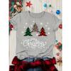 Camiseta Estampa Árvore de Natal Feminina Manga Curta Gola Redonda Top para Verão Roupas Femininas Harajuku Manga Curta Casual