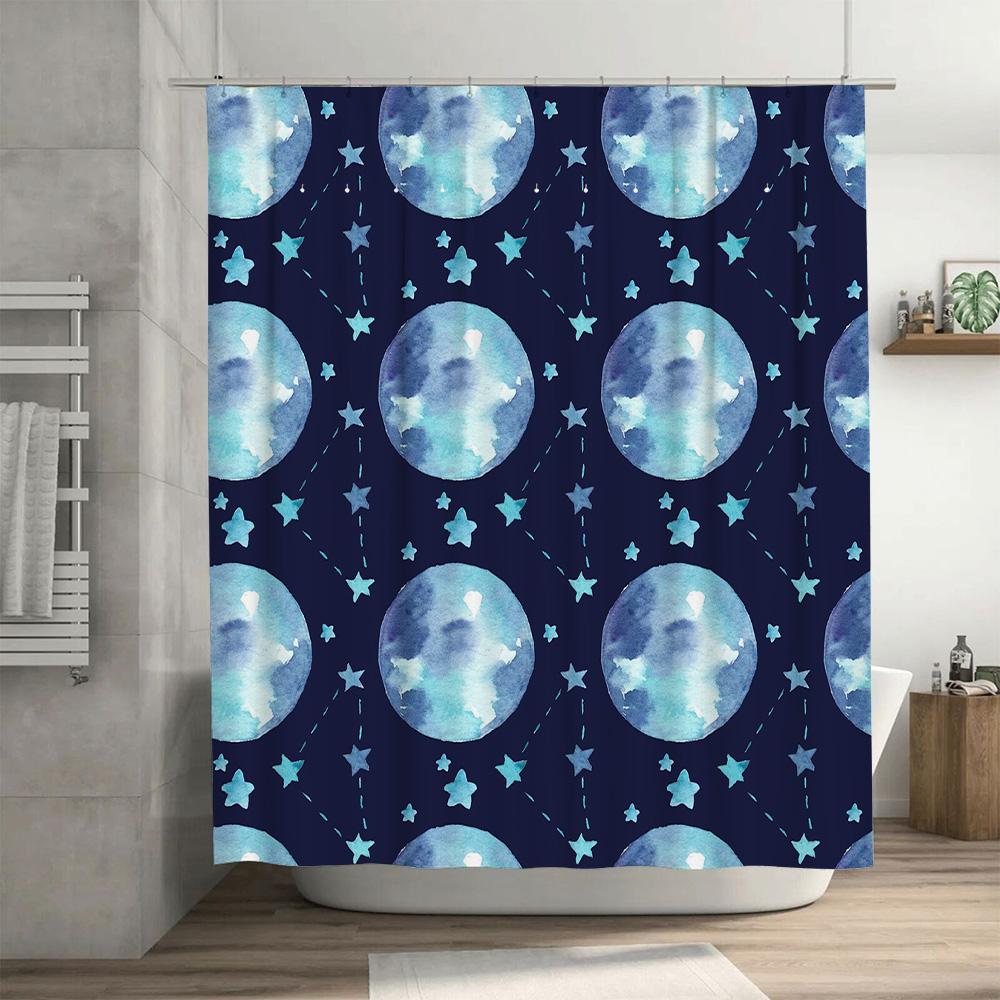 Watercolor Moon Stars Shower Curtain Elegant Blue Pattern for Bathroom Decorations Perfect Gift Idea