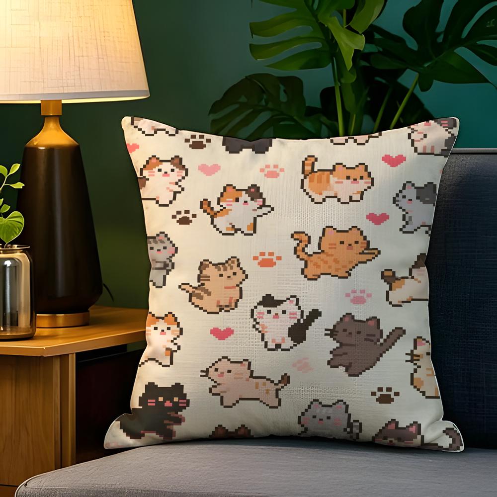 Cute Animal Floral Decorations 1 Pillow Case Natural Linen Pillow Case Double-Sided Decor Sofa Pillowcase Home Decor