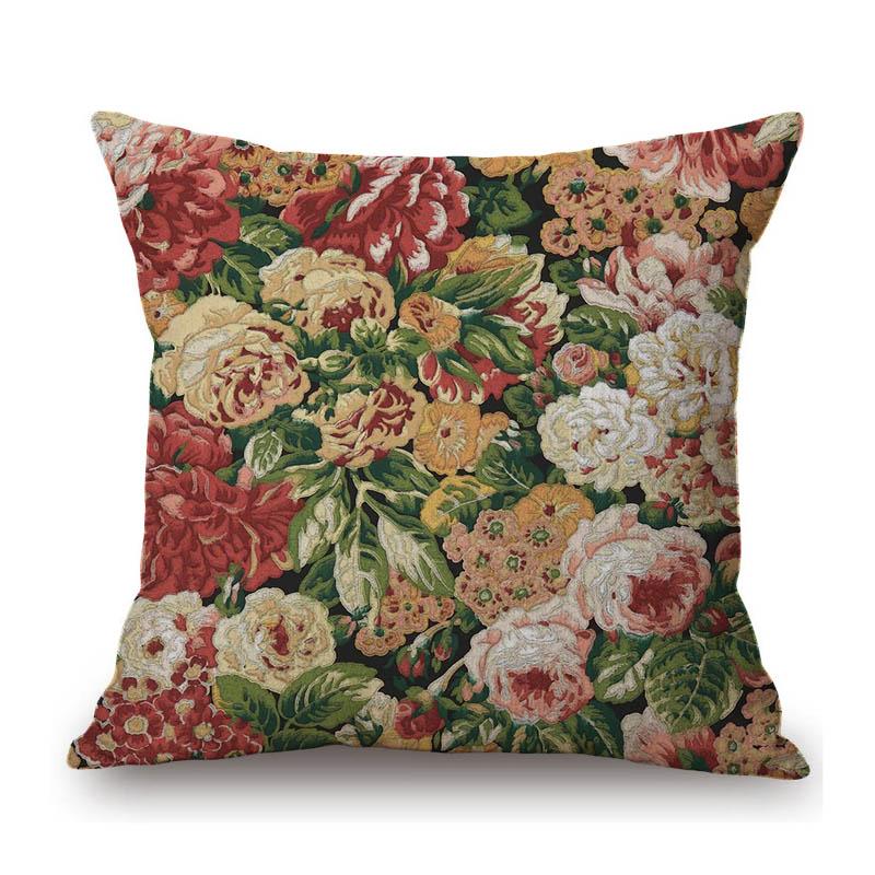 Navy Blue Green Red Rose Classic Home Decoration Flower Bird Art Sofa Throw Pillow Case Cotton Linen Square Medium Cushion Cover
