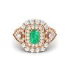 6X4MM Cushion Emerald Gemstone 925 Sterling Silver Rose Plated Solitaire Halo Women Engagement Ring