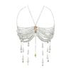 Damen Perlen Perlen Quasten Neckholder Crop Top Körperkette Camisole Bralette Nachtclub Party Outfit