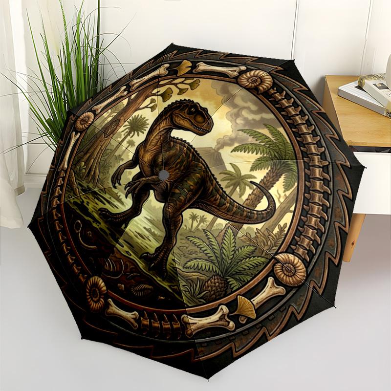Prehistoric Dinosaur Scene pattern umbrella, portable and foldable design, 8 ribs, a casual accessory for Halloween, Christmas, and birthday gifts.
