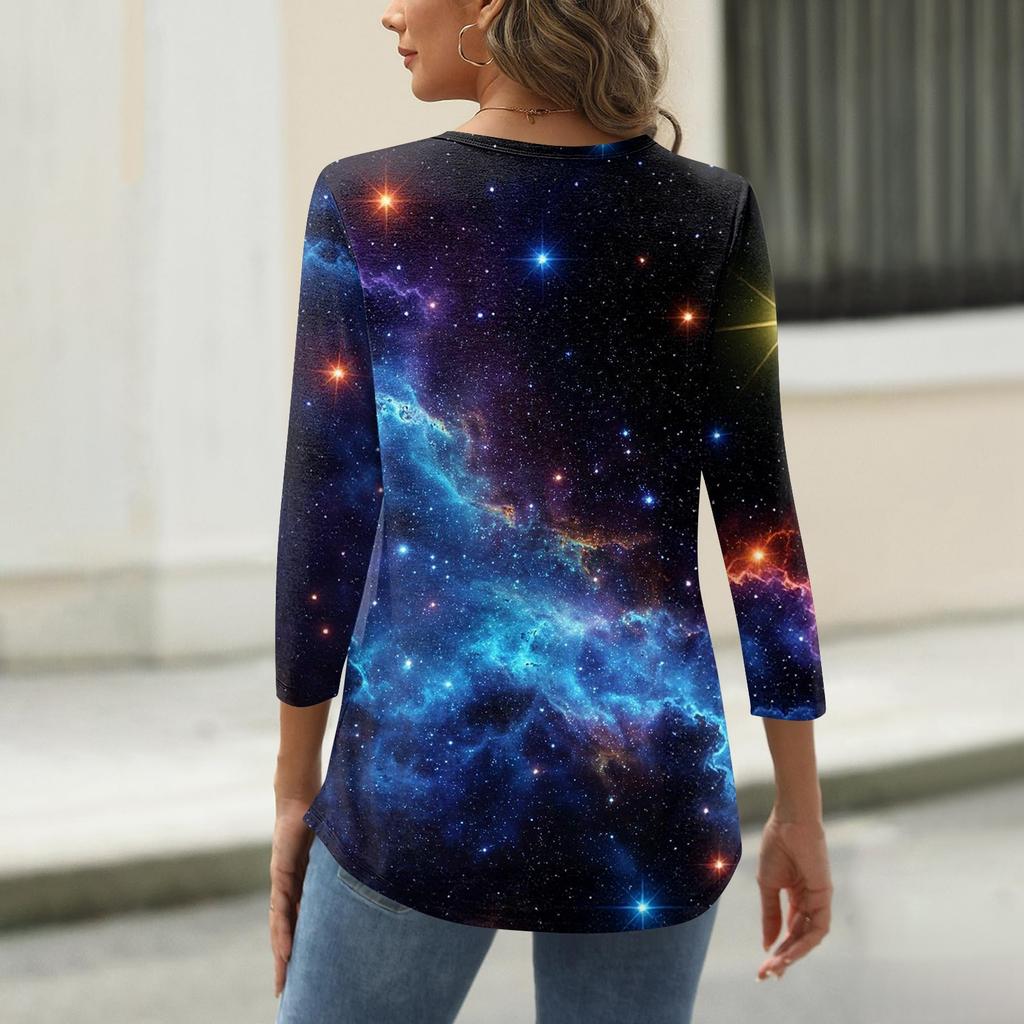 Women's T Shirt Print 3/4 Sleeve Daily Weekend Fashion Basic Round Neck Regular Top