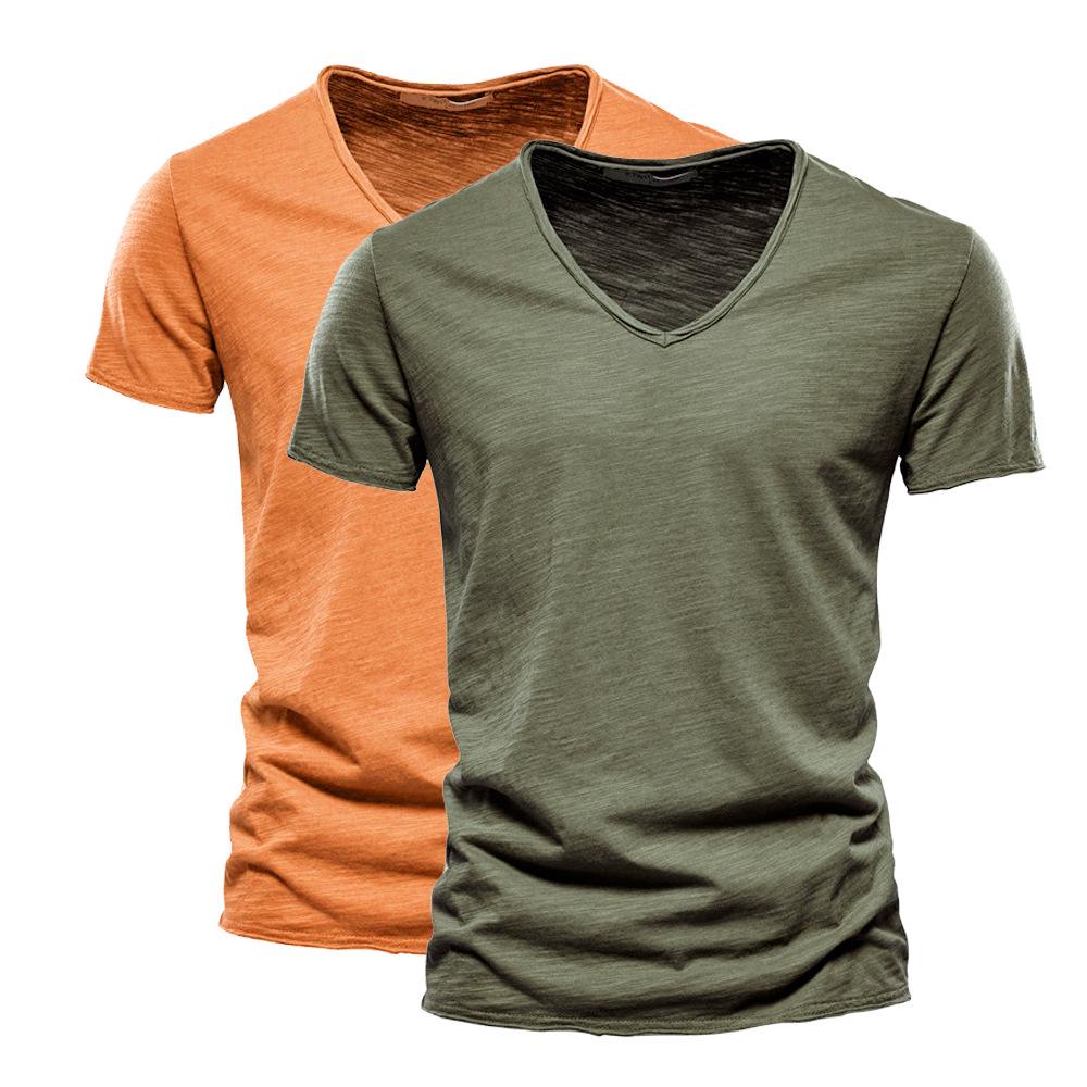 

2-Pack Men s Bamboo Cotton V-Neck T-Shirts - Moisture-Wicking, Solid Colors, Short Sleeve, Trendy European & American Style M