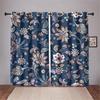 Blue Pink Floral Curtains Plant Flowers Leaves Black Background Curtains 2 Panel Living Room Bedroom Kitchen Dining Room Decor