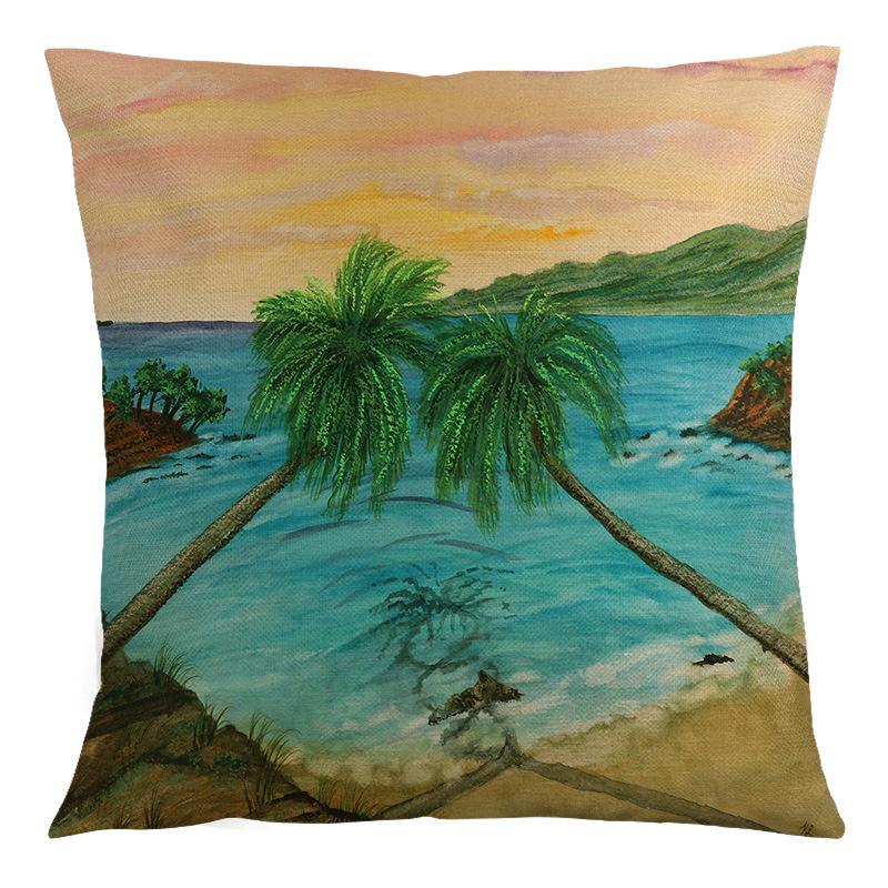 Summer Beach Landscape Retro Cushion Cover 45x45cm Polyester Pillowcase Home Decor Sofa Chair Waist Cushion Cushion Cover