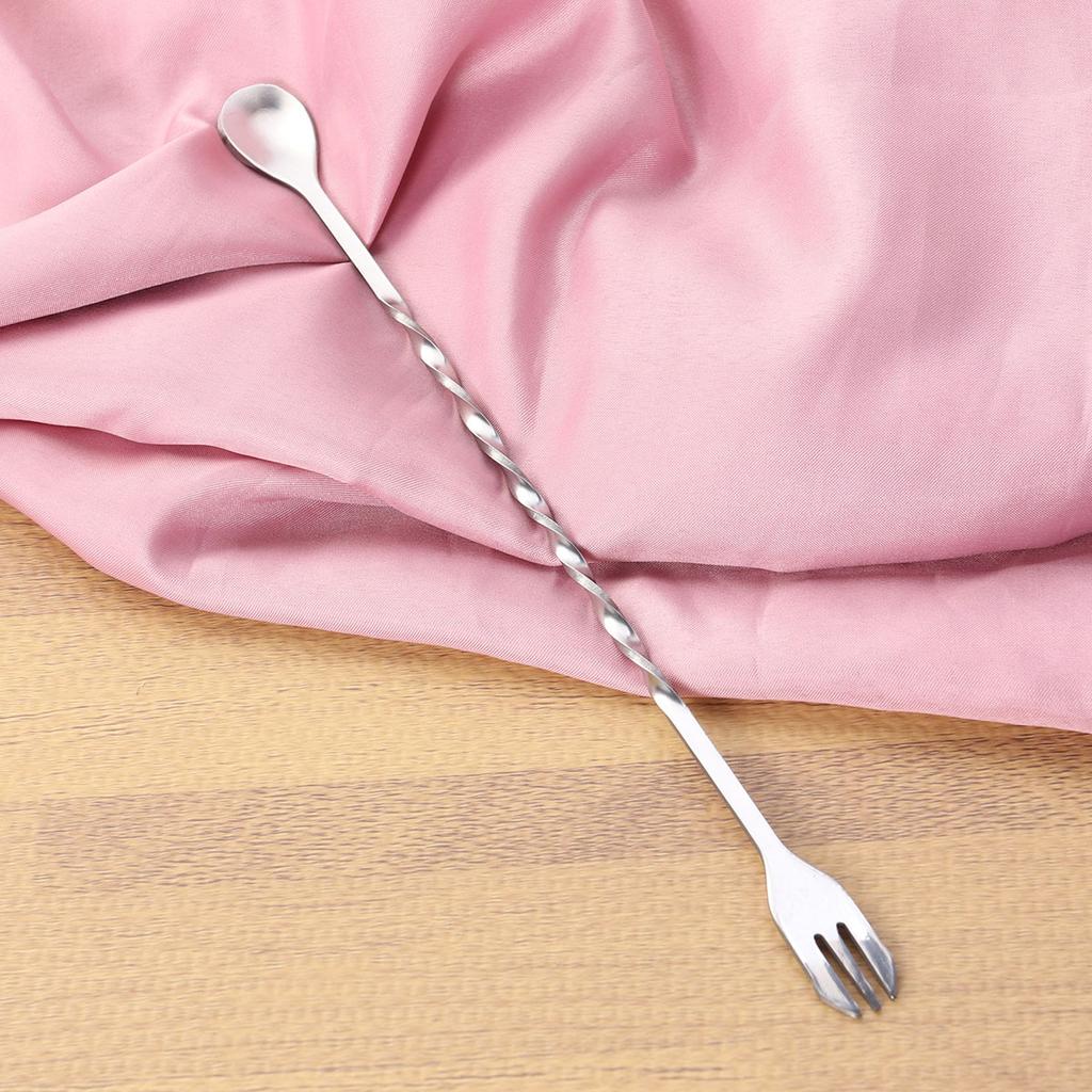 32Cm Stainless Steel Bar Spoon Mixing Fork Swizzle Stick for Cocktails Tea Drinks Easy to Clean Dishwasher Safe