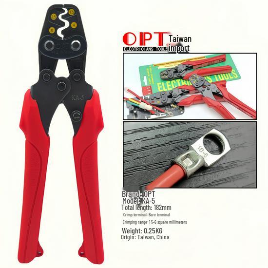 Labor-Saving Ratchet Crimping Pliers with Bare Terminal Nipple Cap, Model KA5-6