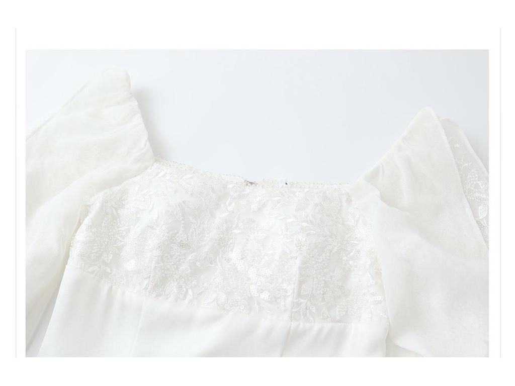 2026 Spring/Summer Luxury Chinese Style White Slimming Lace Dress for Women - P0109