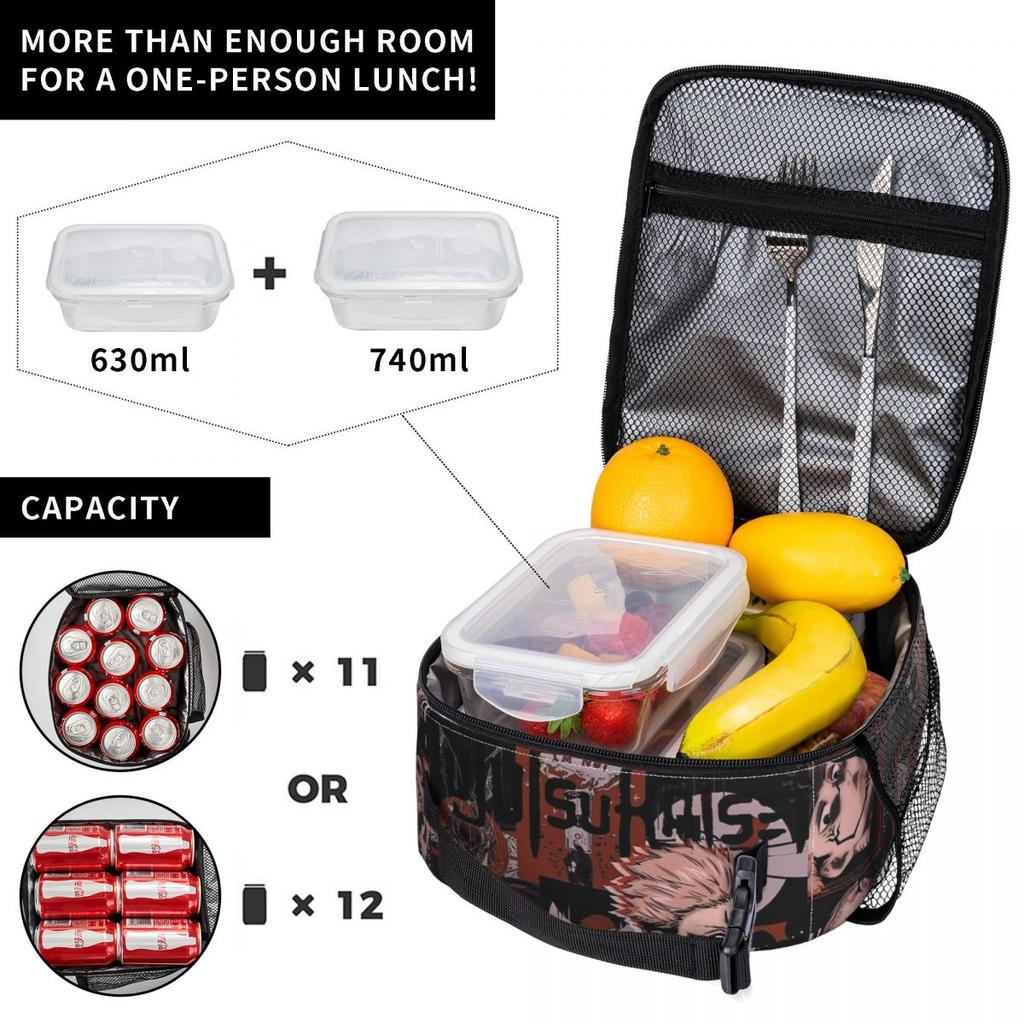 Jujutsu Kaisen Sukuna Anime Isolierte Lunchtasche für Damen Kinder Tragbar Lebensmittelbehälter Thermische Brotdose Tragetasche