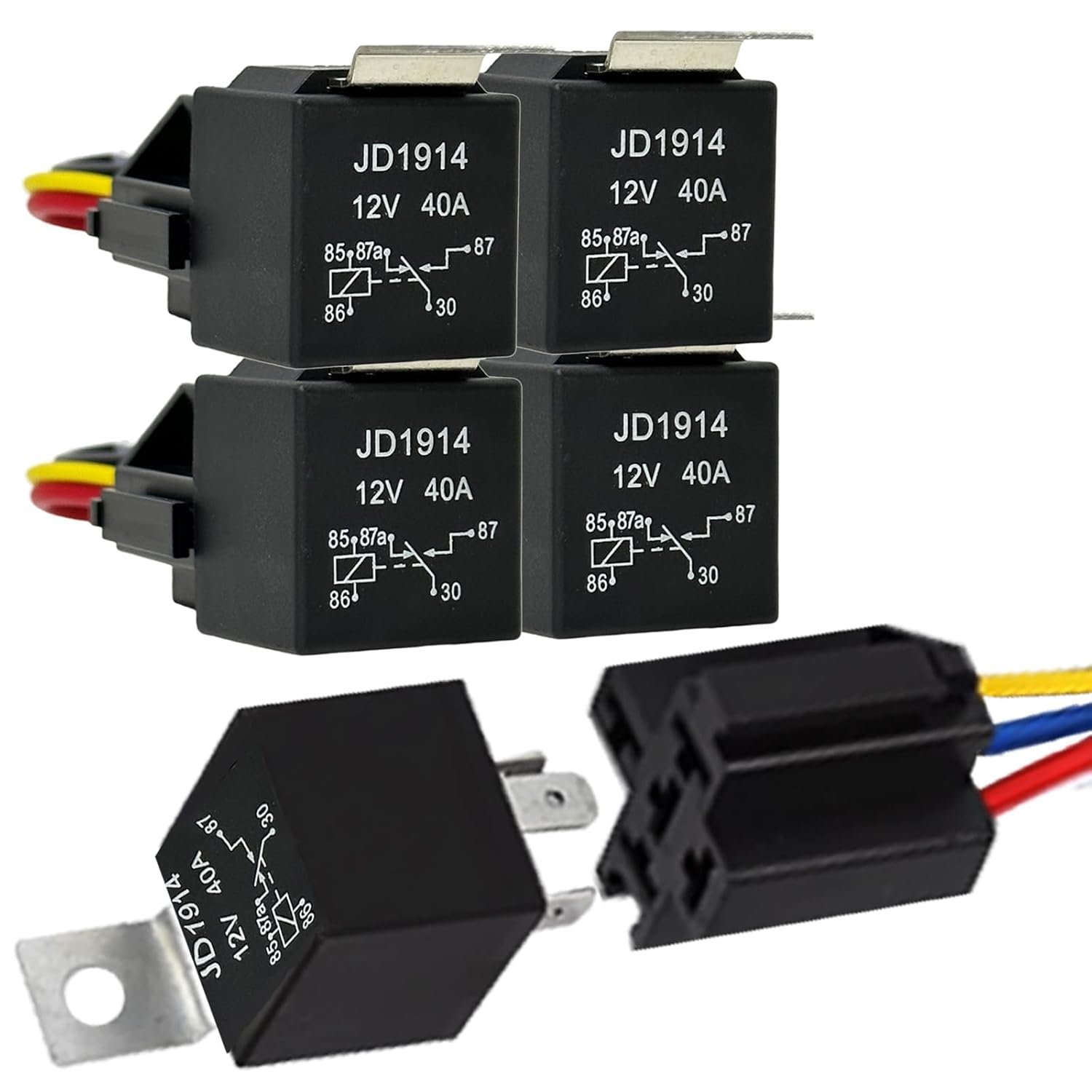 5 Pack 5 PIN 12V Relay with Harness, 40AMP 12 Volt Relay Automotive Relays with Relay Socket and Wiring Harness, SPDT Relay Switch for Car Truck