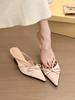 Pink! Temperament Pointed Head Satin Bow Bag Head Half Slippers Women's Spring One-pedal Single Shoes