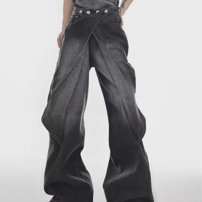 Jeans amples délavés à jambes larges et bas évasé Printemps/Automne 2024