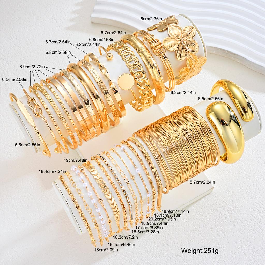 30 Stück/Set Vintage Minimalistisch Blume Hohl Kette Armreifen Für Frauen Mode Gold Farbe Wassertropfen Armband Täglich Party Schmuck