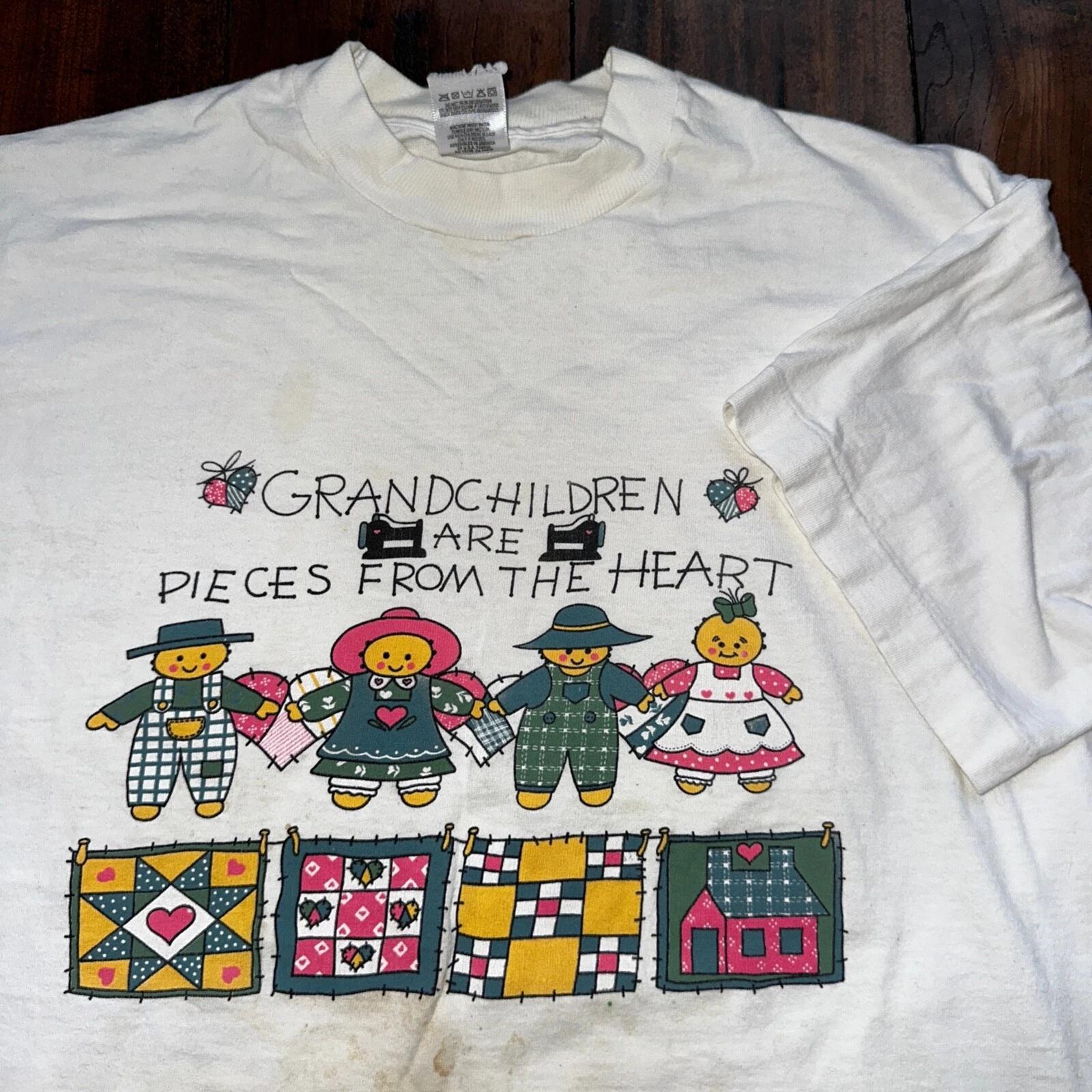 Grandchildren Grandma Grandpa Vintage T Shirt 80s Cute Love Kids Presents Love L