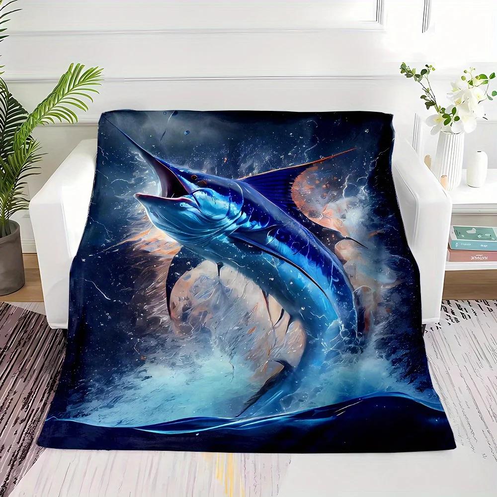 

Marlin in Stormy Sea Flannel Throw Blanket-Soft Durable All-Season Digital Print Bedding Blanket Perfect Gift for Family Friends 75x90cm