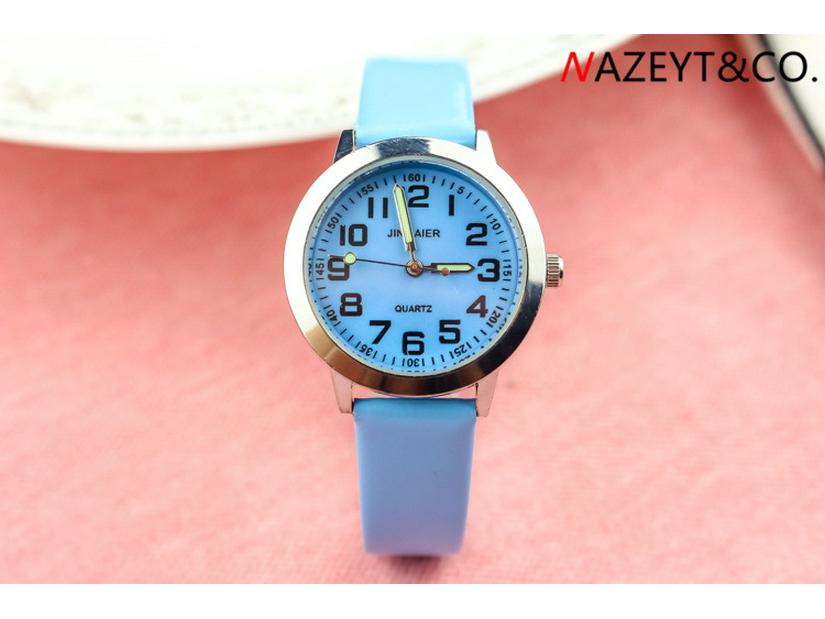 Kids' Educational Quartz Watch with Colorful Face, Luminous Hands, and Leather Strap