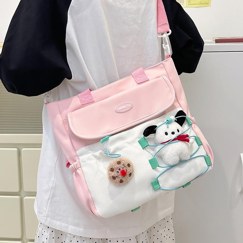 Contrast Color Student Classes Crossbody Bag Large Capacity Water-Repellent Nylon Book Bag Women's Shoulder Bag