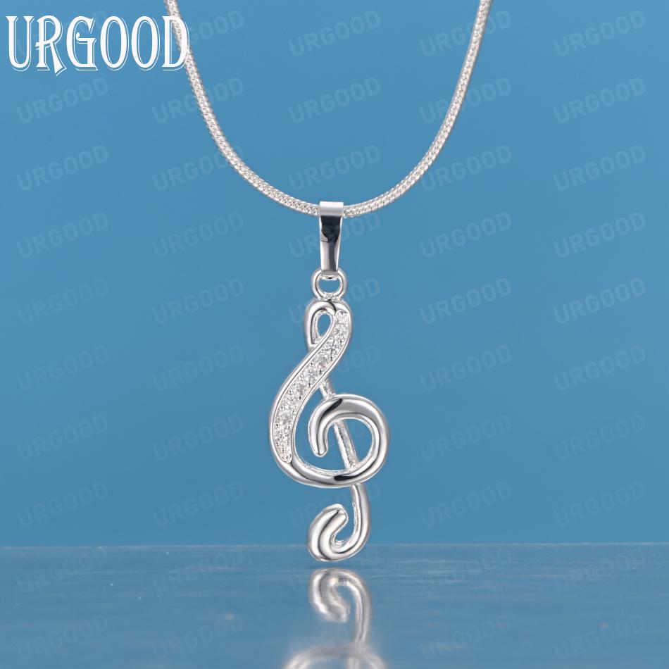 925 Sterling Silver Fashion Note AAA Zircon Pendant Necklace Wedding Jewelry
