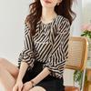 Spring Autumn New Style Round Neck Chiffon Shirt Top Women's Fashion Classic Striped Loose Pullover