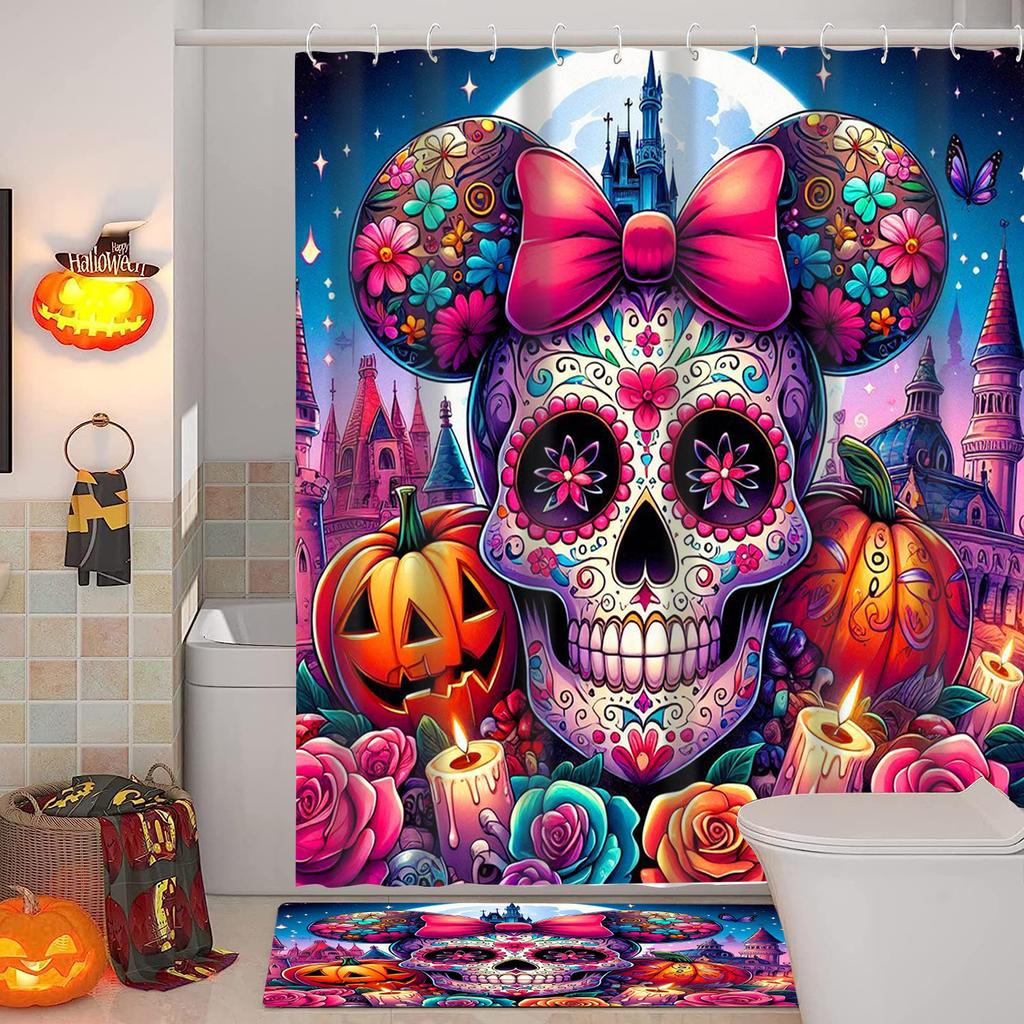 Halloween Ghost Costumes Skeleton Pattern Bathroom Shower Curtain With 12 Hooks Bathroom Decor and Accessories