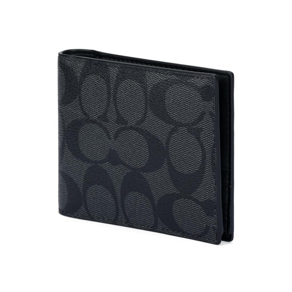COACH Canvas Card Holder Wallet Mens Black Antique Nickel