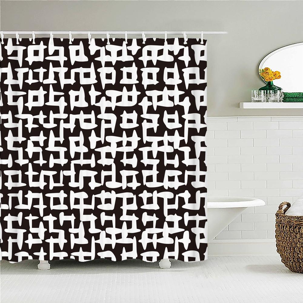 

3D Personality Of Black And White Printed Fabric Shower Curtains Geometry Flower Leaves Bathroom Curtain Waterproof Home Decor W60H190(CM)-1 Pcs