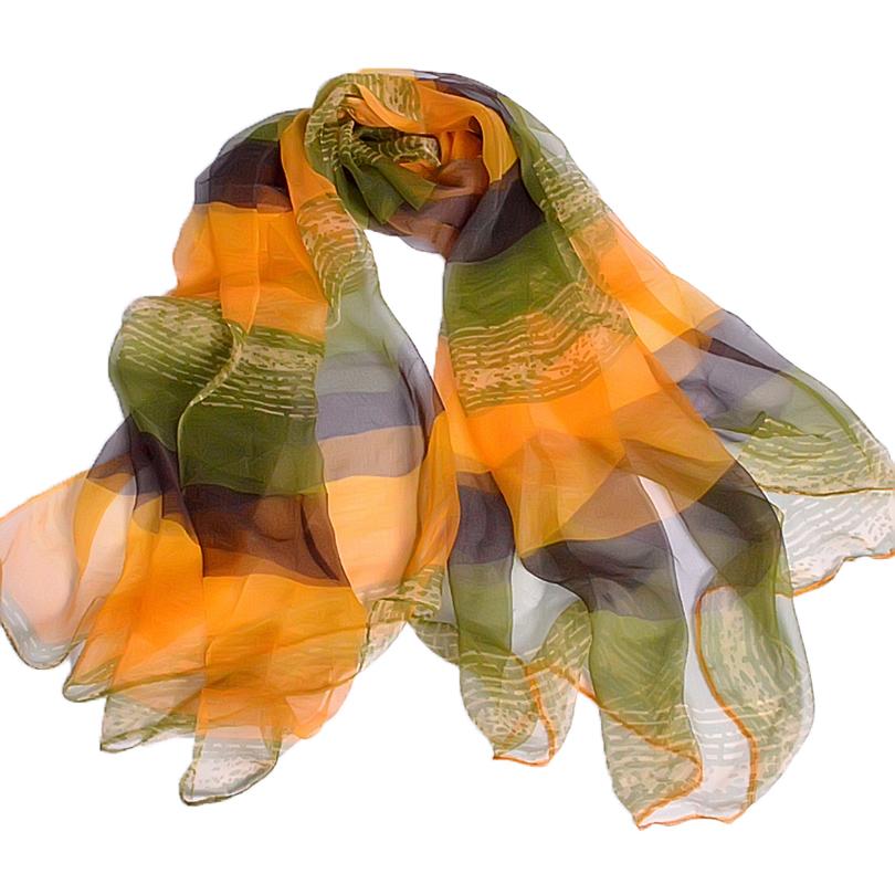 

[BYSIFA] Желто-зеленый шелковый шарф с принтом Модные аксессуары Женские тонкие длинные шарфы-обертывания Летний женский шаль-палантин из чистого шелка 180x110cm