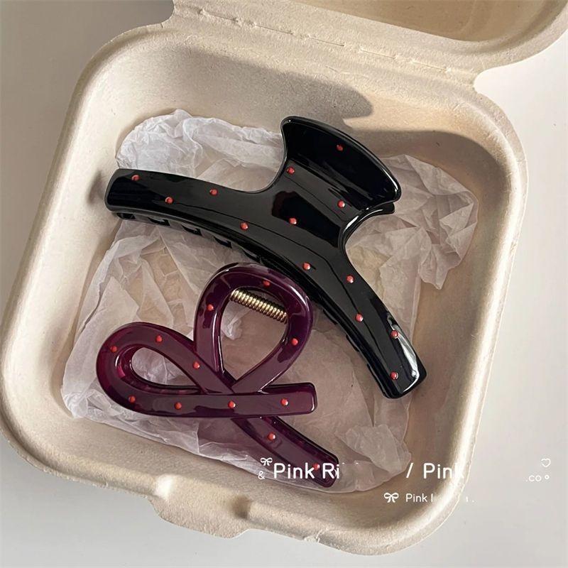 Vintage Women Red Polka Dot Bow Shark Clip Hairpin Hair Claw Crab Barrettes Elegant Headwear Hair Accessories Xmas Gifts