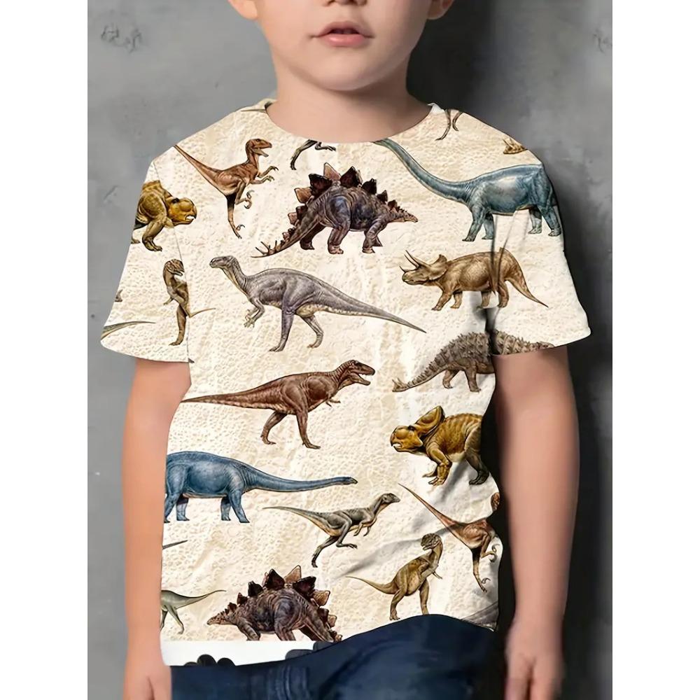 Summer Round Neck 3D Dinosaur Printed Top Fashionable Casual Short Sleeved Children's Boy T-shirts