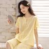 Summer Pajamas Women's Pure Cotton Cotton Yarn Women's Round Neck French Sweet Short-sleeved Loose Wearable Loungewear Set 11
